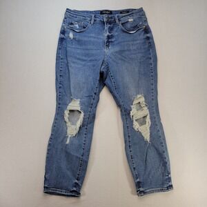 Judy Blue Jeans Womens 14W Blue Boyfriend High Rise Distressed Stretch Denim